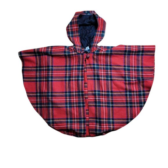 Girl's O'Neil of Dublin Hooded Celtic Cape S (3T-4T) Red Tartan Plaid Wool Blend - Picture 1 of 4